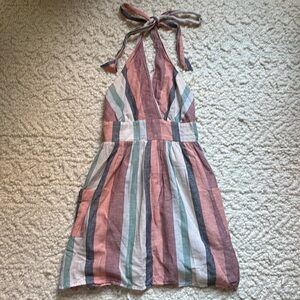 American Eagle Outfitters Striped Halter Mini Dress - Pink, Blue, White